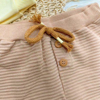  Conj. Jaqueta de Moletom Roar Lion e Calça Canelada - Amarelo e Areia